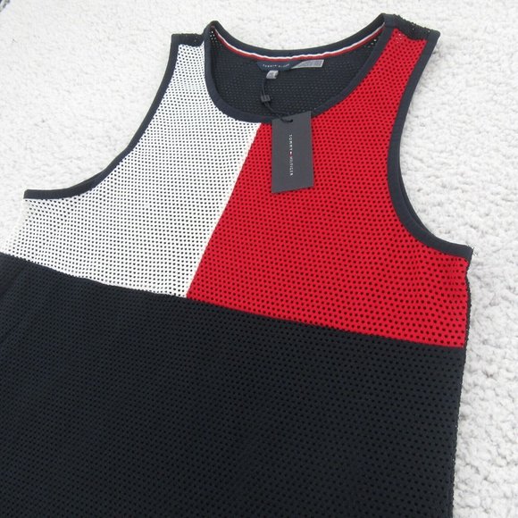 Tommy Hilfiger Swim Dress Cover-Up Mesh Navy Blue Red White Size S/M NEW $78 - Picture 6 of 13